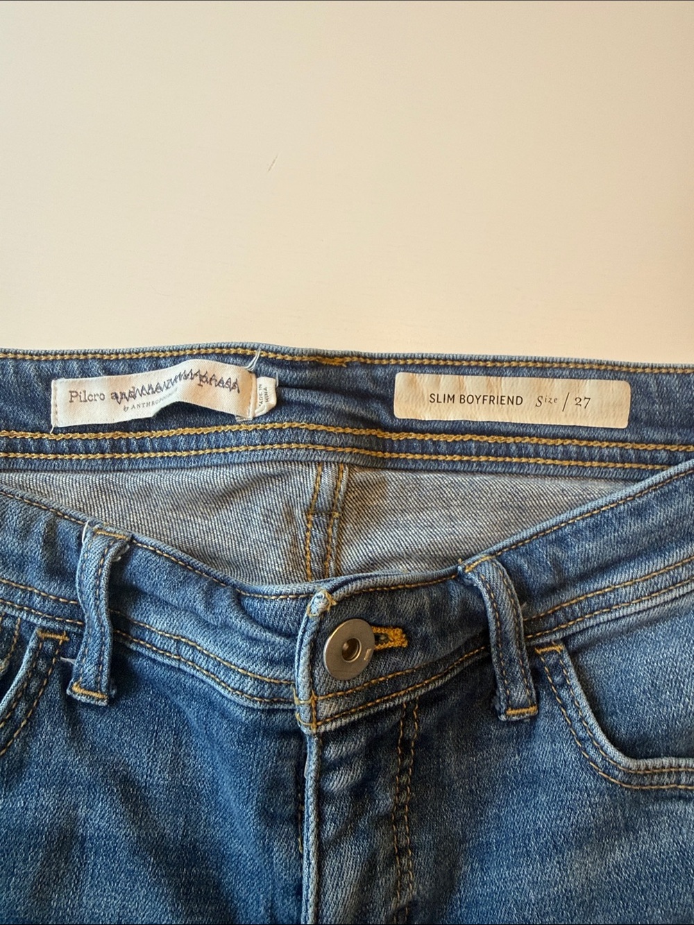 Pilcro Blue Boyfriend Jeans with Floral Patchwork Knees - Picture 2 of 8